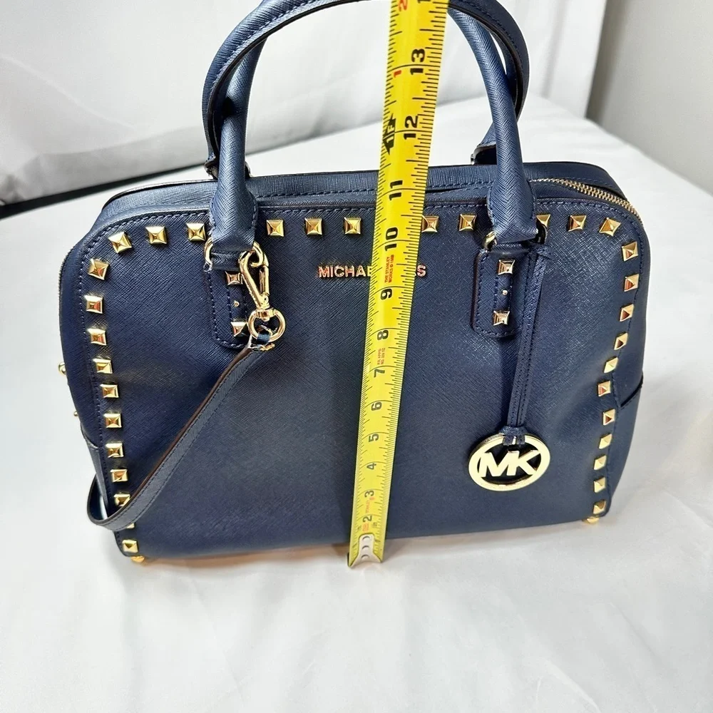 Michael Kors Large TZ SELMA STUD Satchel Bag NAVY Blue Saffiano Leather